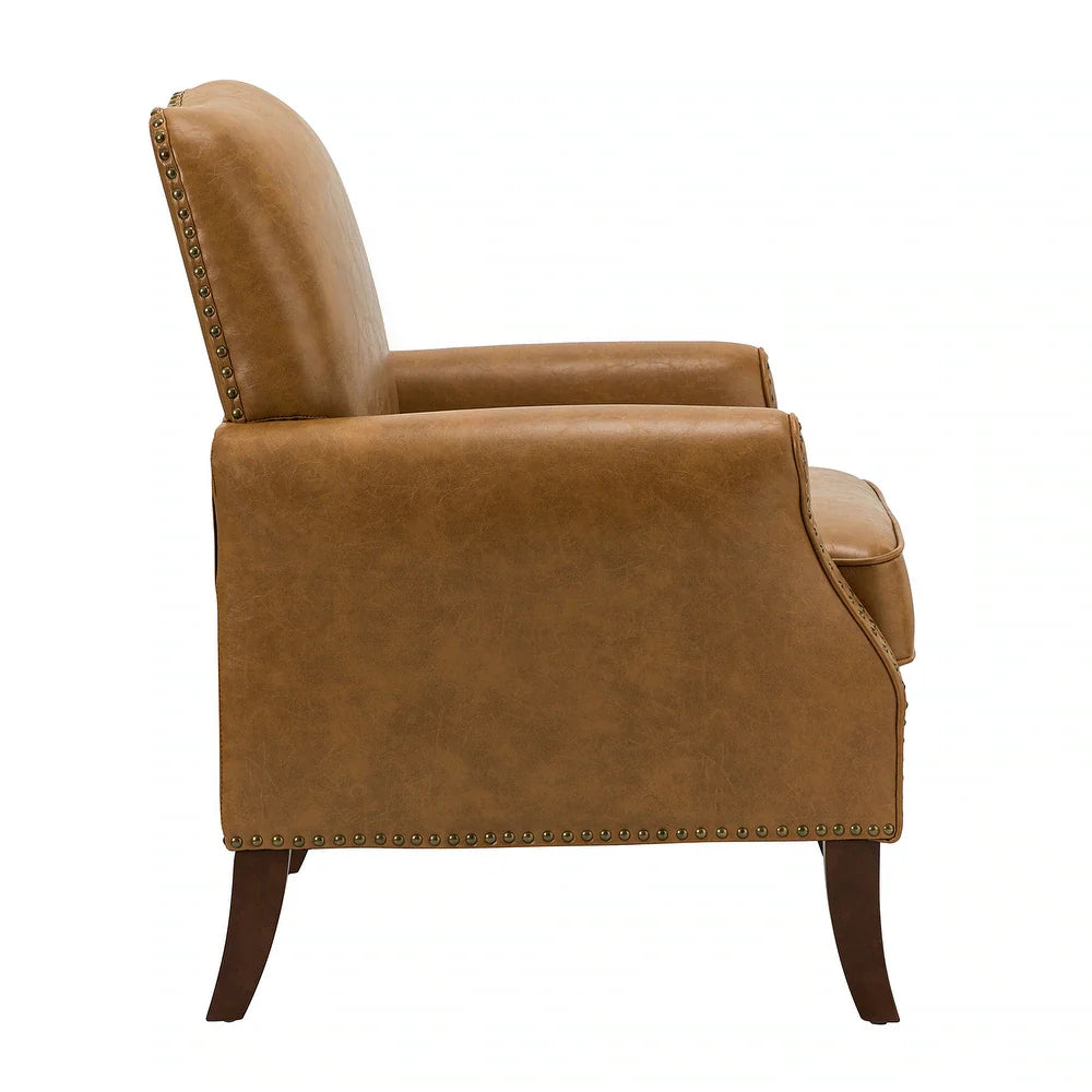 Bernhard Mid-Century Modern Leather Armchair with Nailhead Trim Design