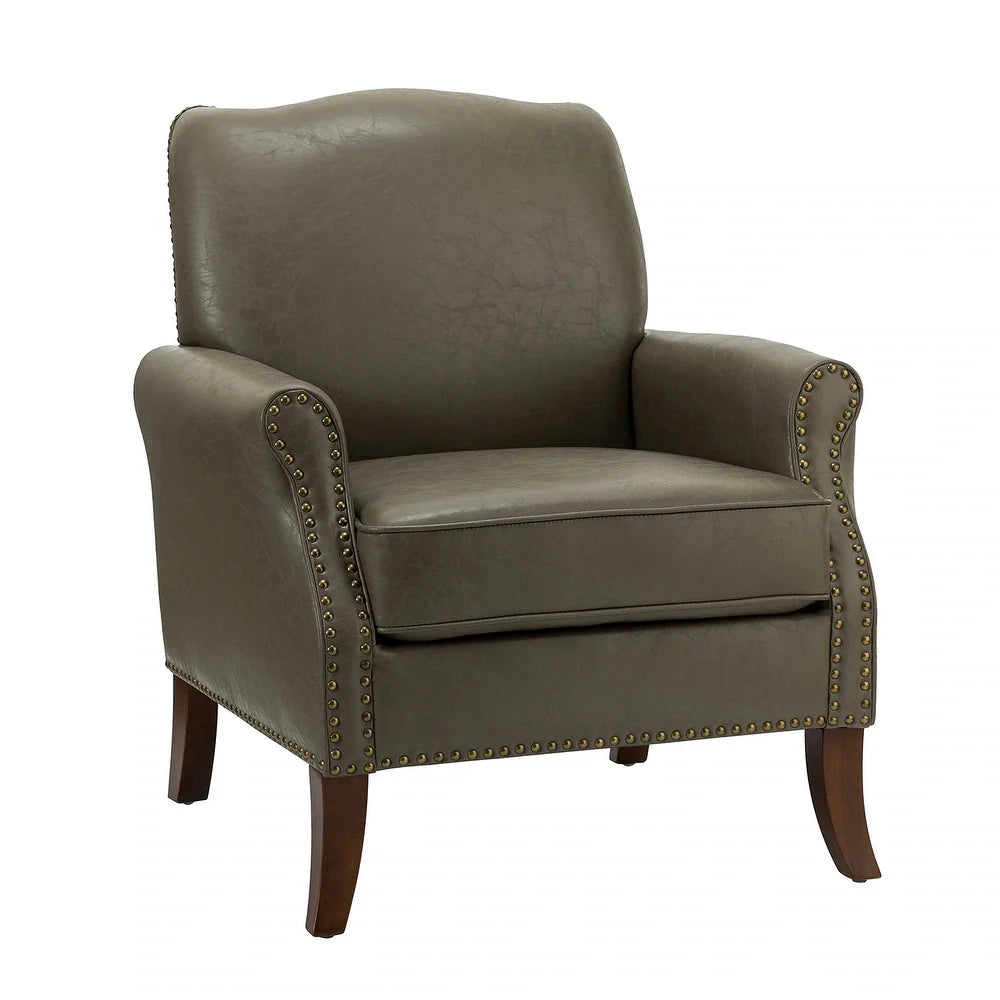 Bernhard Mid-Century Modern Leather Armchair with Nailhead Trim Design