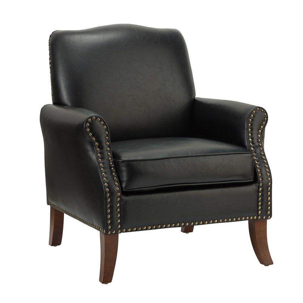 Bernhard Mid-Century Modern Leather Armchair with Nailhead Trim Design