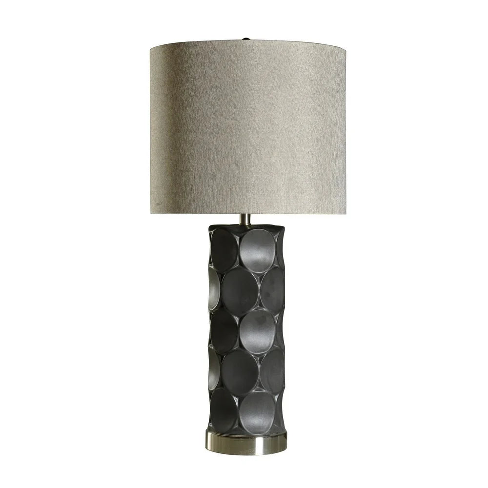 Harp & Finial Rutherford 1-light Charcoal Table Lamp with Metal Base - Grey Hardback Fabric Shade
