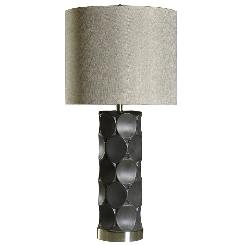 Harp & Finial Rutherford 1-light Charcoal Table Lamp with Metal Base - Grey Hardback Fabric Shade