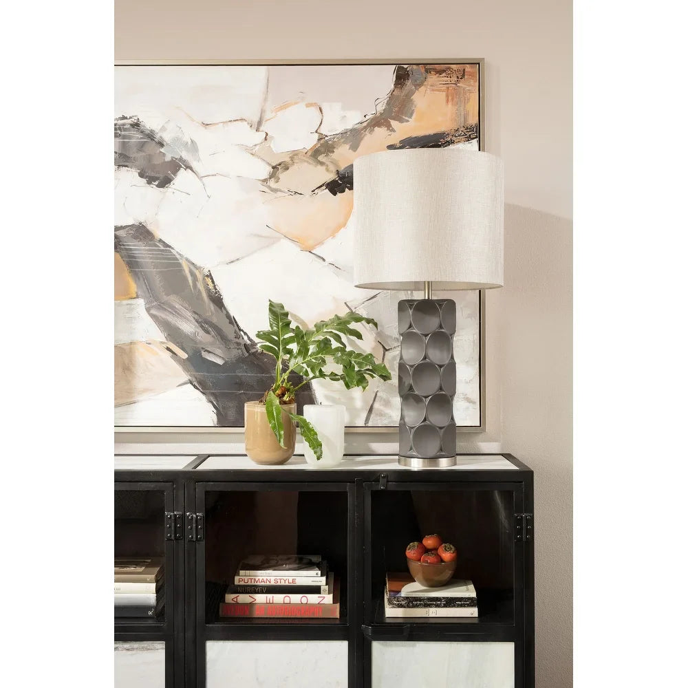 Harp & Finial Rutherford 1-light Charcoal Table Lamp with Metal Base - Grey Hardback Fabric Shade