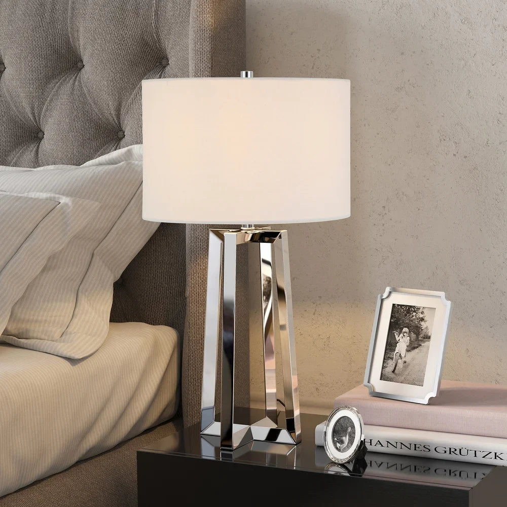 Helena Silver Nickel Table Lamp with Linen Shade