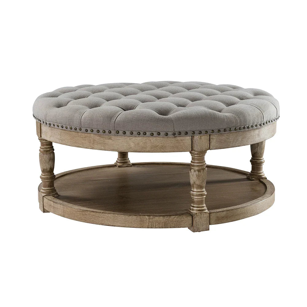 Illyria Transitional Multifunctional Tufted 35.5" Storage Ottoman Table with Spindle Legs