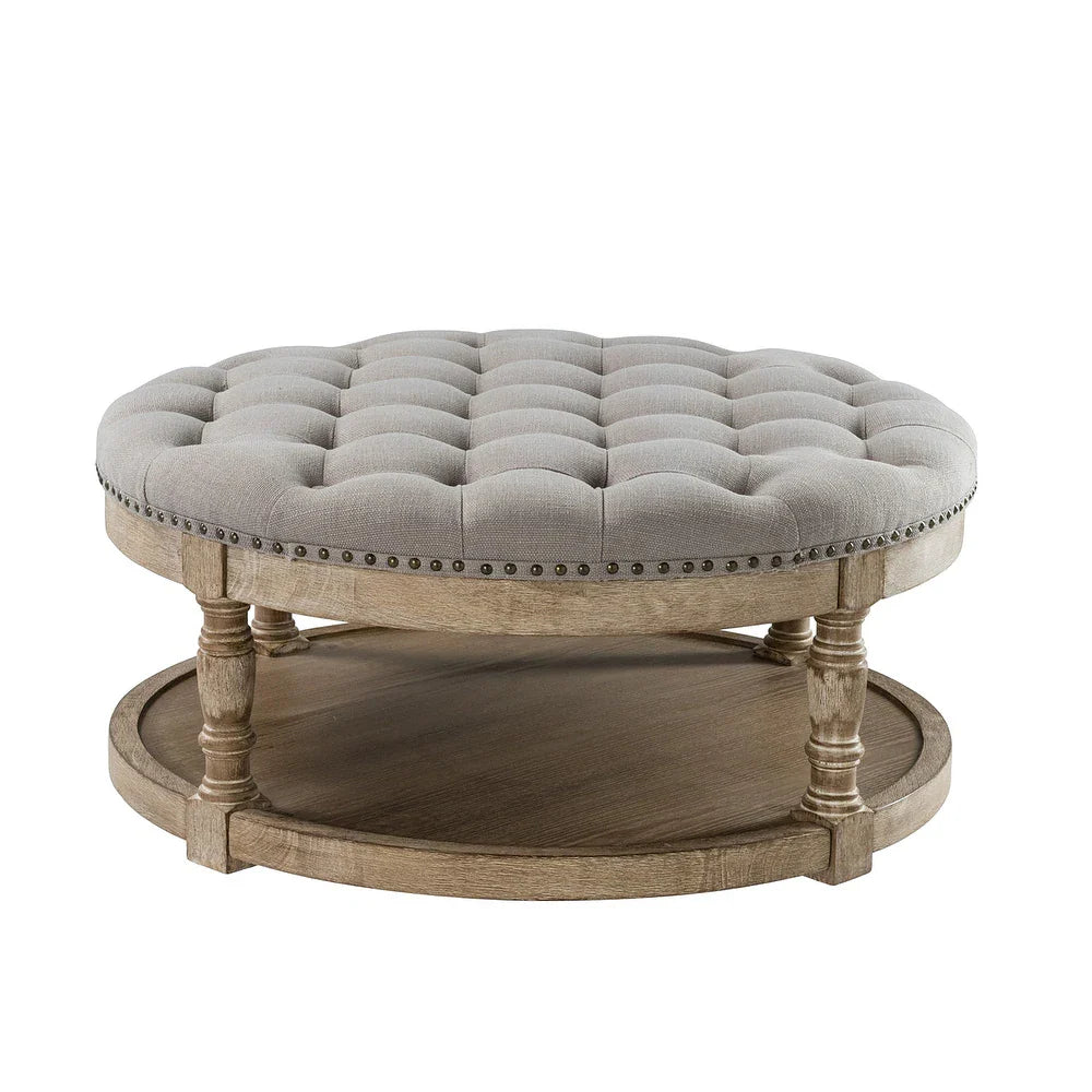 Illyria Transitional Multifunctional Tufted 35.5" Storage Ottoman Table with Spindle Legs