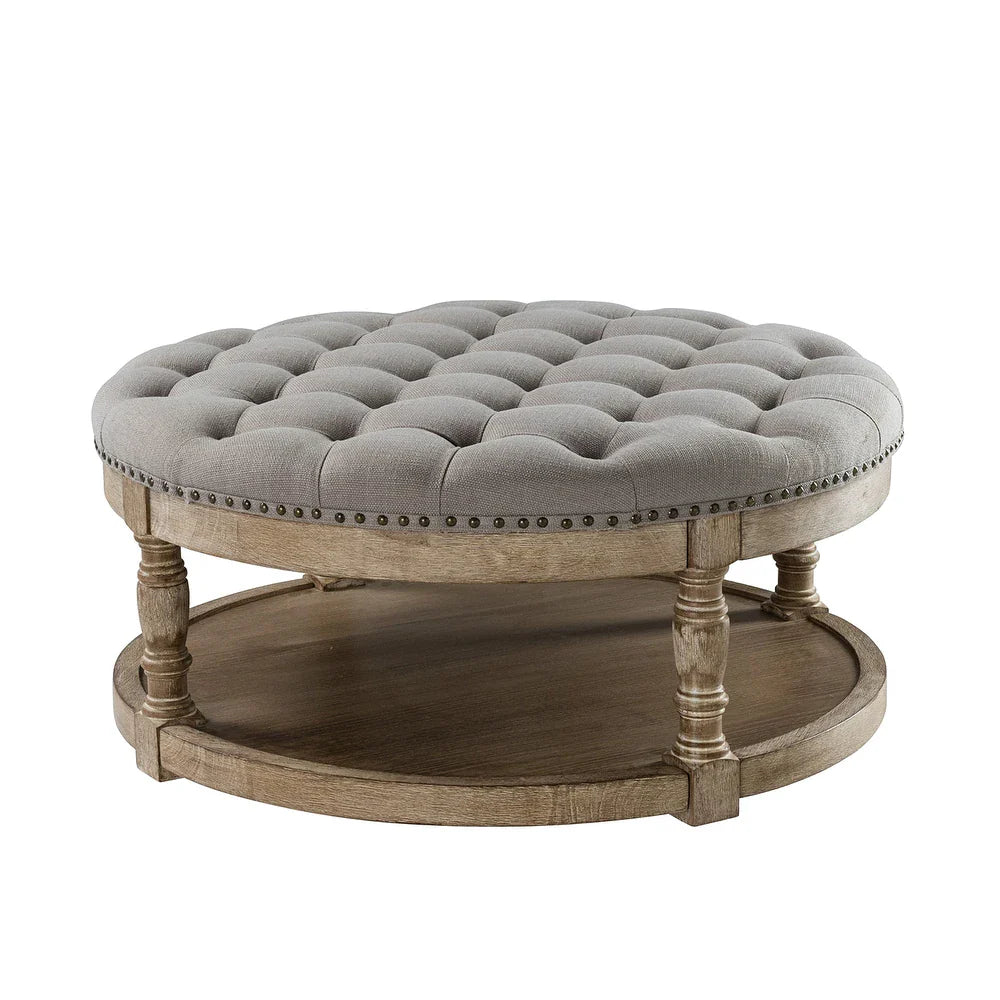 Illyria Transitional Multifunctional Tufted 35.5" Storage Ottoman Table with Spindle Legs