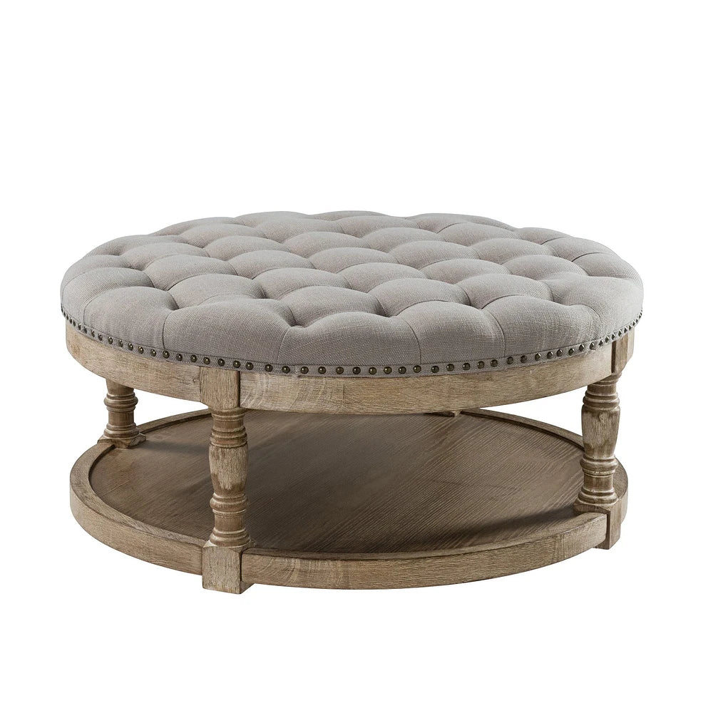 Illyria Transitional Multifunctional Tufted 35.5" Storage Ottoman Table with Spindle Legs