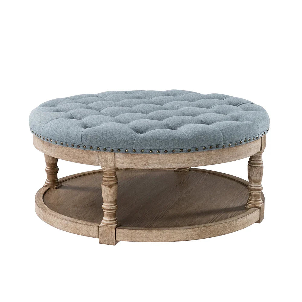 Illyria Transitional Multifunctional Tufted 35.5" Storage Ottoman Table with Spindle Legs