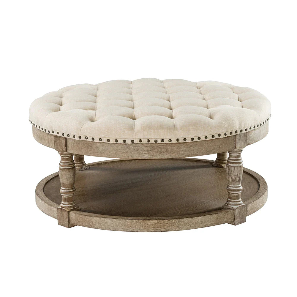 Illyria Transitional Multifunctional Tufted 35.5" Storage Ottoman Table with Spindle Legs