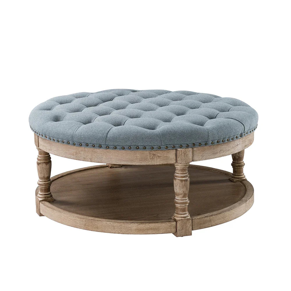 Illyria Transitional Multifunctional Tufted 35.5" Storage Ottoman Table with Spindle Legs