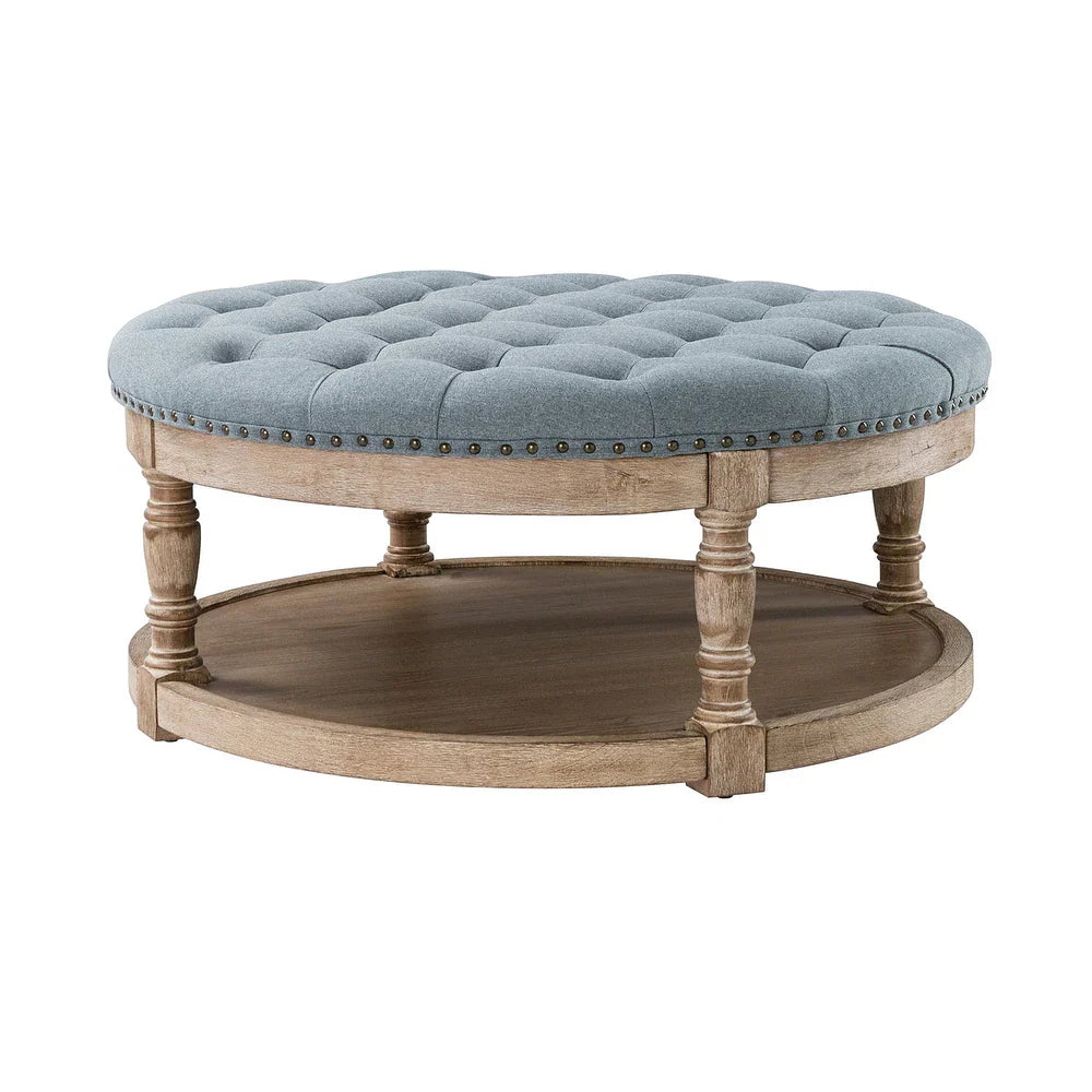 Illyria Transitional Multifunctional Tufted 35.5" Storage Ottoman Table with Spindle Legs