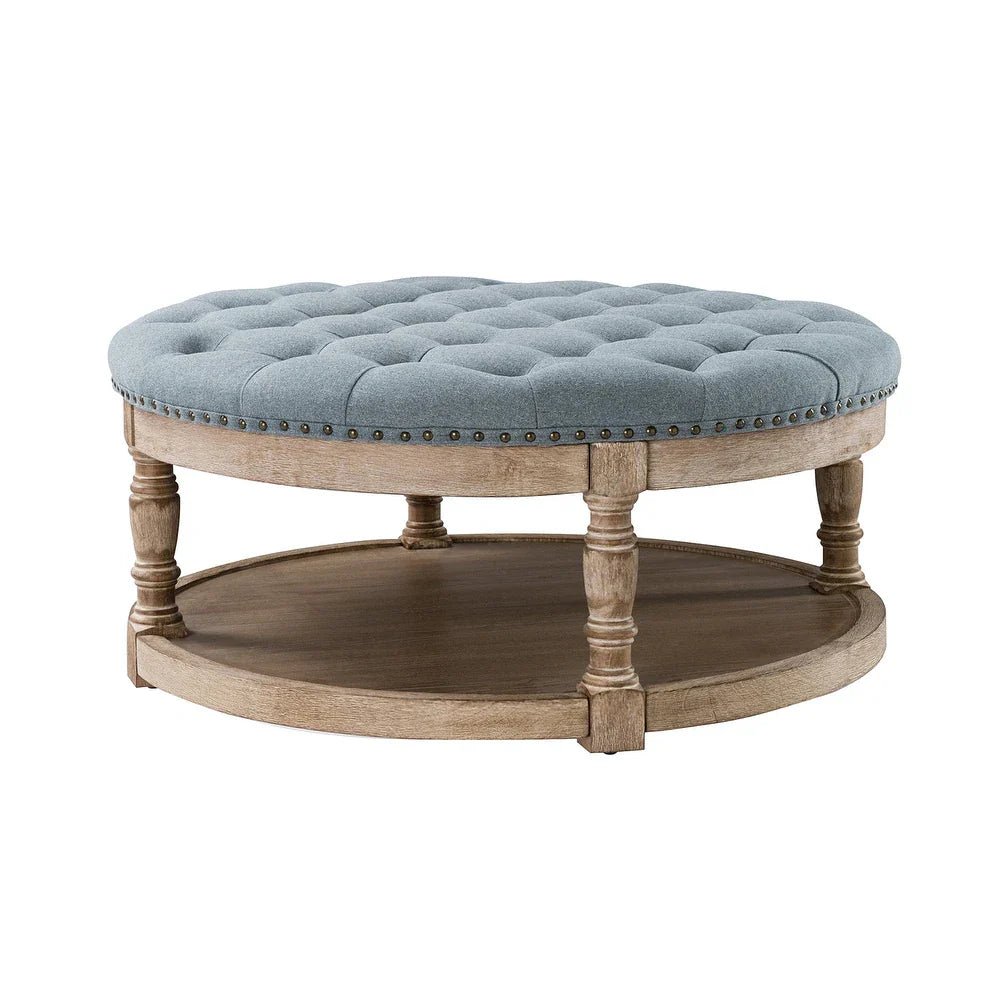 Illyria Transitional Multifunctional Tufted 35.5" Storage Ottoman Table with Spindle Legs