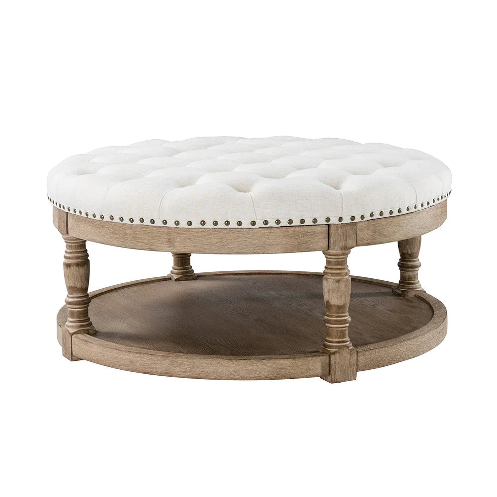 Illyria Transitional Multifunctional Tufted 35.5" Storage Ottoman Table with Spindle Legs