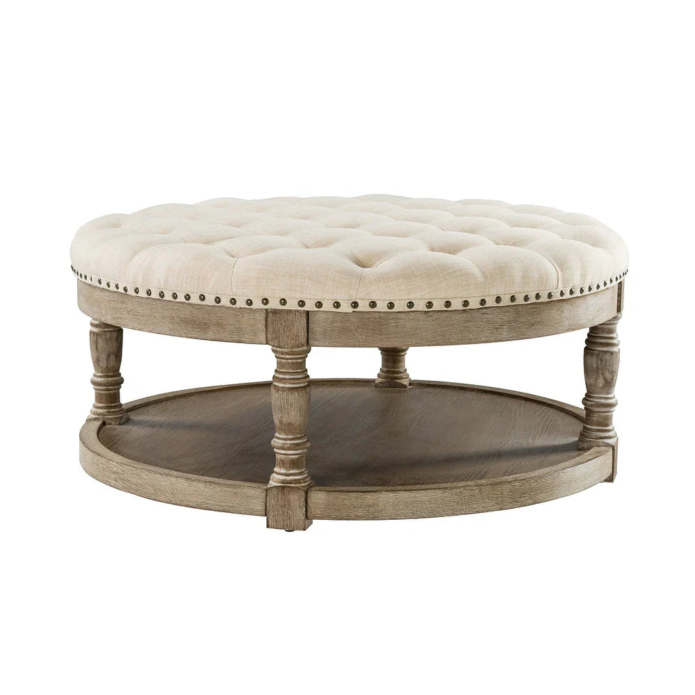 Illyria Transitional Multifunctional Tufted 35.5" Storage Ottoman Table with Spindle Legs