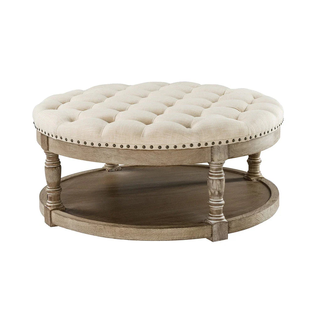 Illyria Transitional Multifunctional Tufted 35.5" Storage Ottoman Table with Spindle Legs