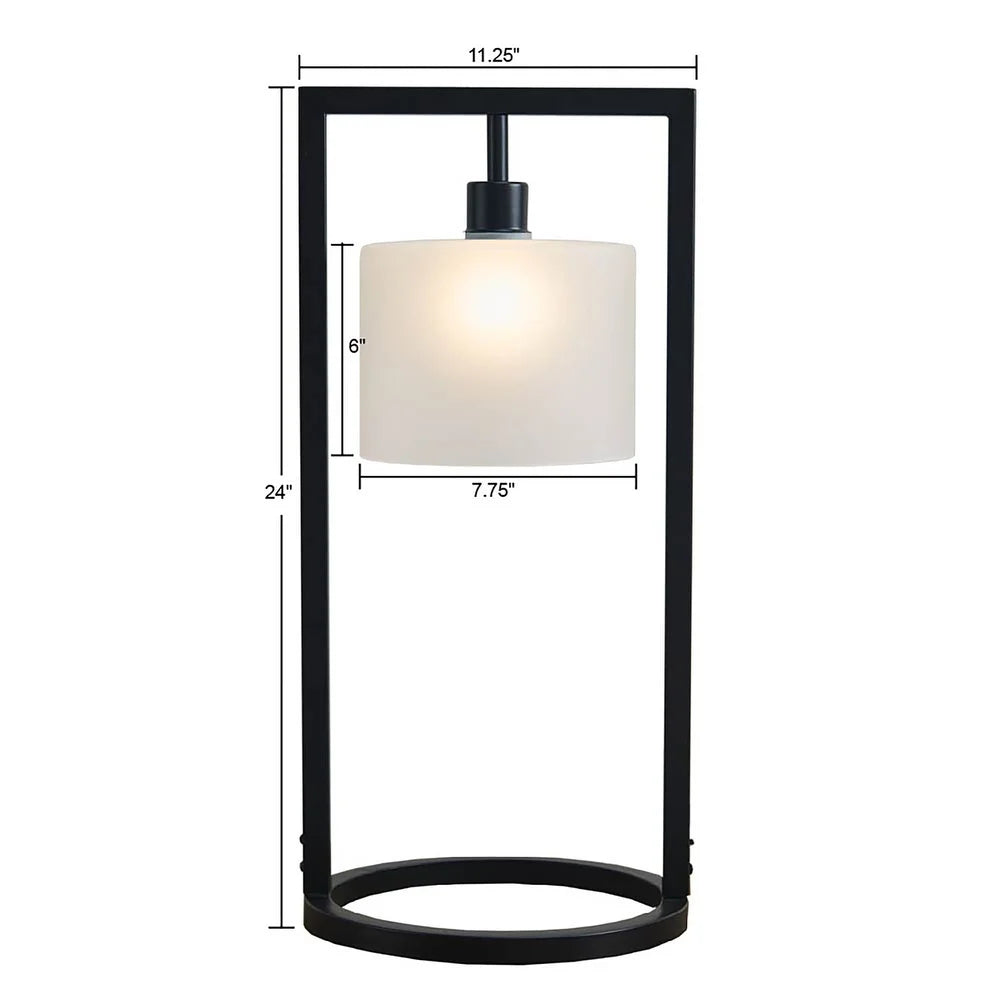 INK+IVY Kittery Black Metal Table Lamp with Glass Drum Shade