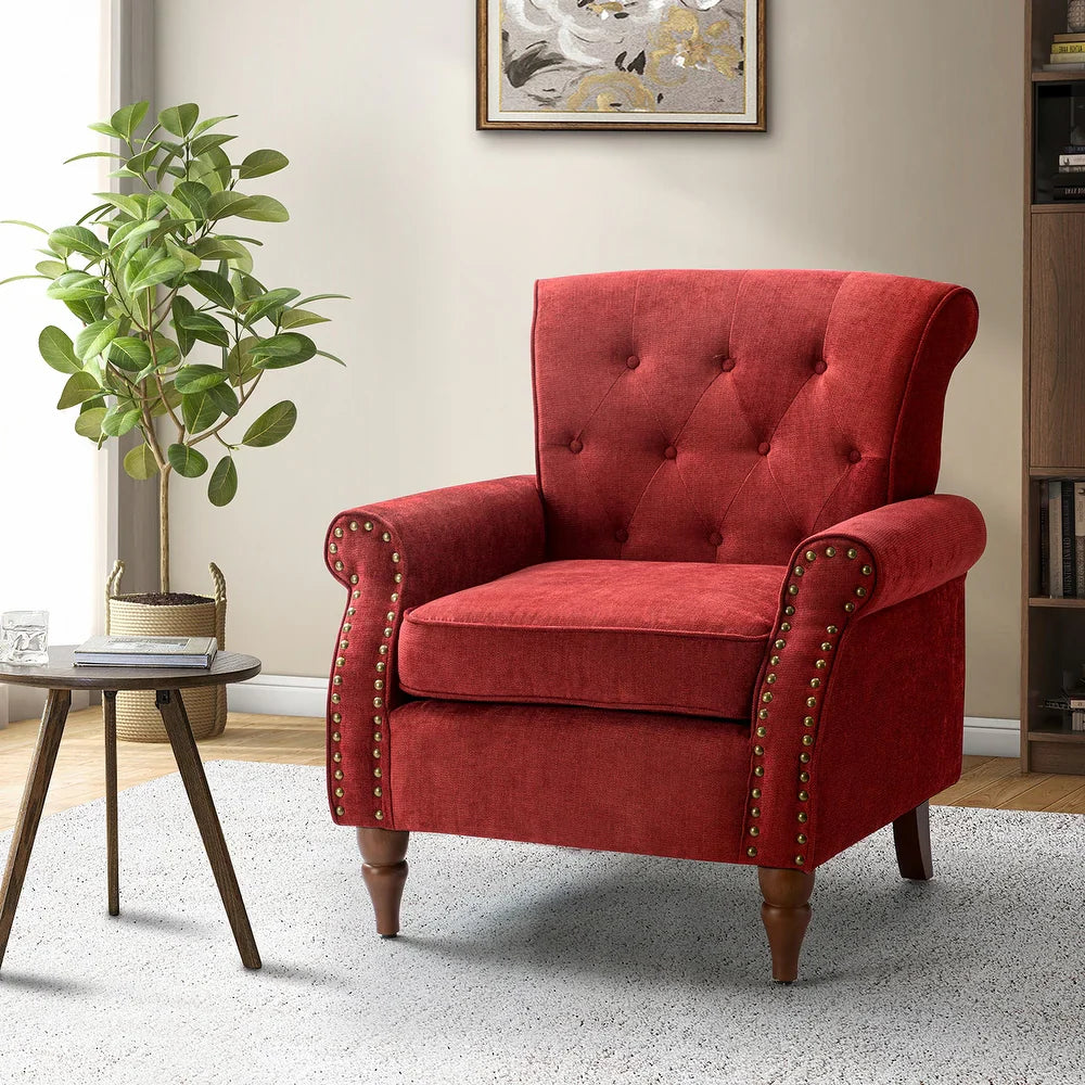 Indiges Transitional Comfy Nailhead Accent Arm Chair with Tufted Back