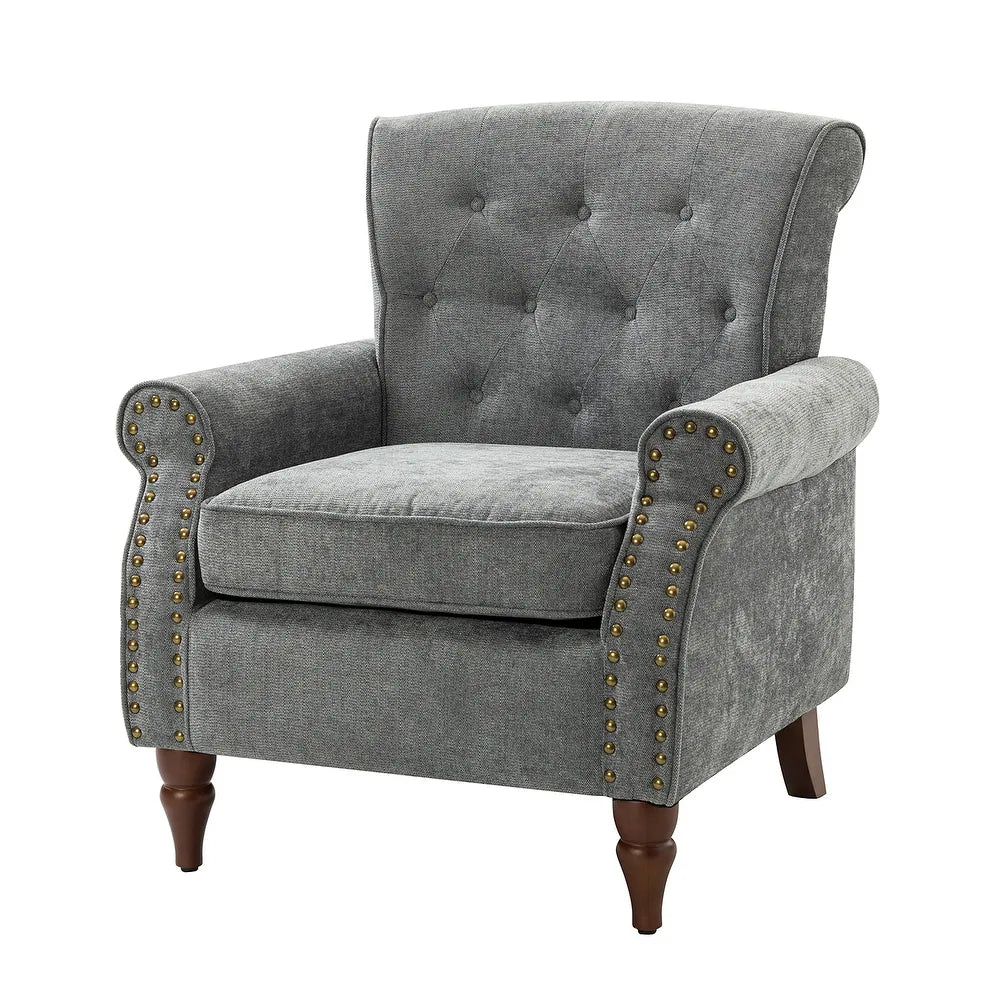 Indiges Transitional Comfy Nailhead Accent Arm Chair with Tufted Back