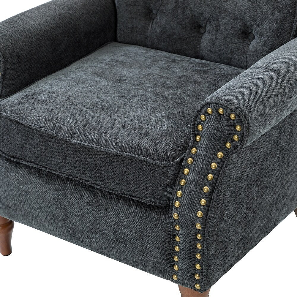 Indiges Transitional Comfy Nailhead Accent Arm Chair with Tufted Back