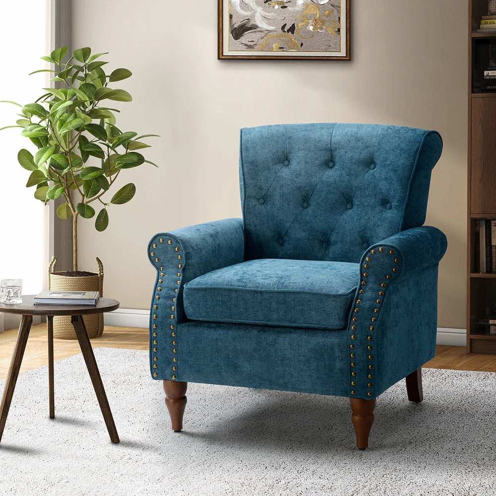 Indiges Transitional Comfy Nailhead Accent Arm Chair with Tufted Back