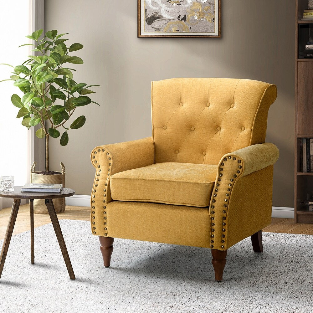 Indiges Transitional Comfy Nailhead Accent Arm Chair with Tufted Back