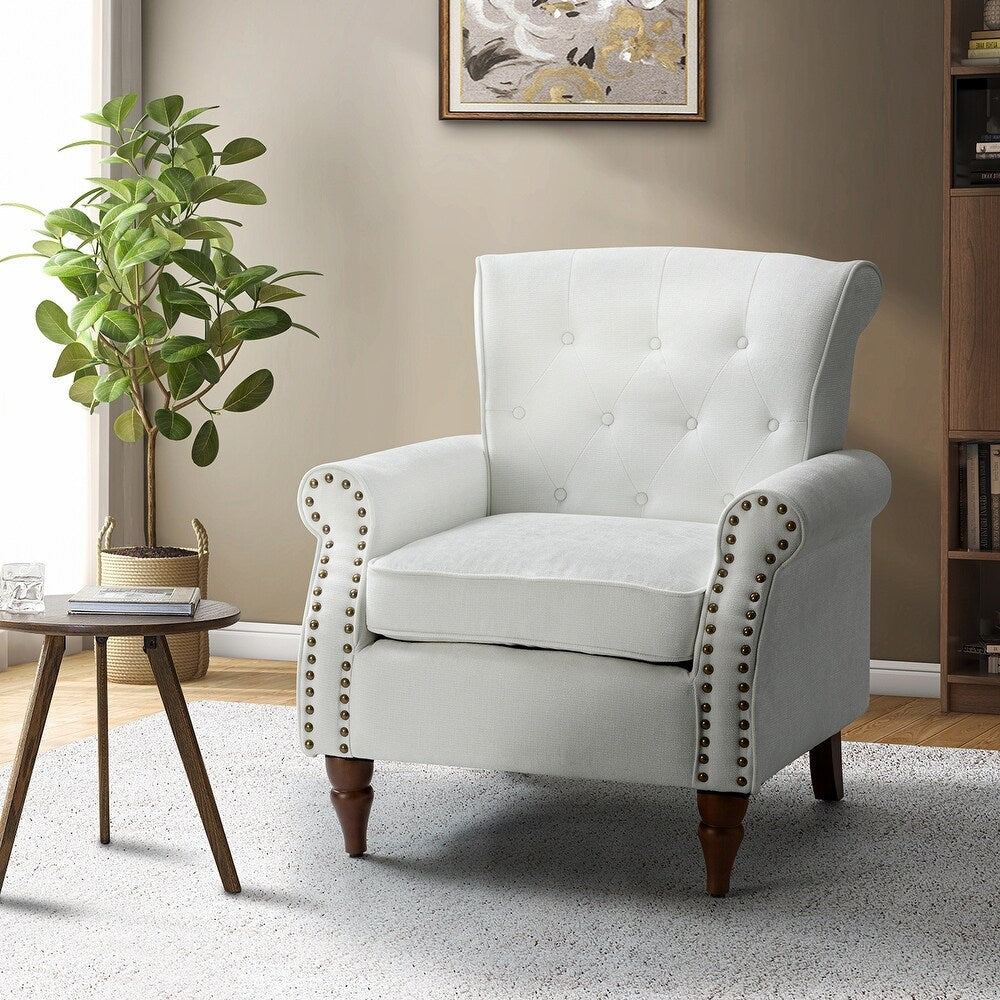 Indiges Transitional Comfy Nailhead Accent Arm Chair with Tufted Back