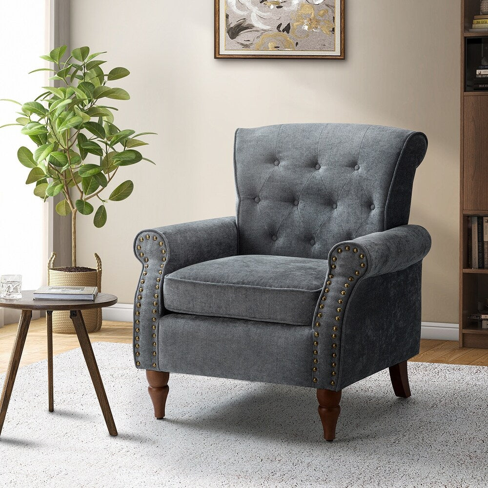 Indiges Transitional Comfy Nailhead Accent Arm Chair with Tufted Back