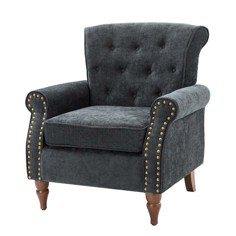 Indiges Transitional Comfy Nailhead Accent Arm Chair with Tufted Back