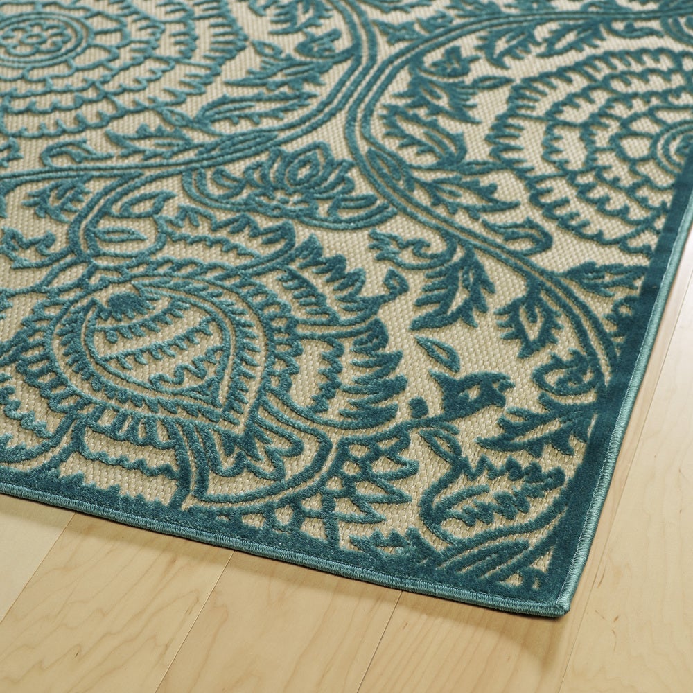 Paisley Floral Indoor/ Outdoor Area Rug - Blue, Green, Red