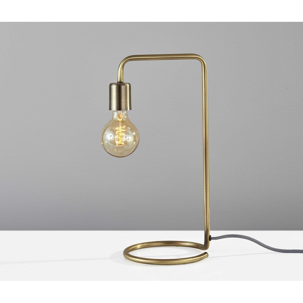 Industrial Antique Brass Finish Metal Desk Lamp With Vintage Edison Bulb - 7.25 x 9 x 16.5