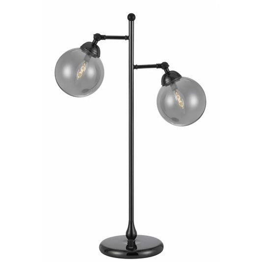 Industrial Metal Body Table Lamp with Two Glass Ball Shades, Black