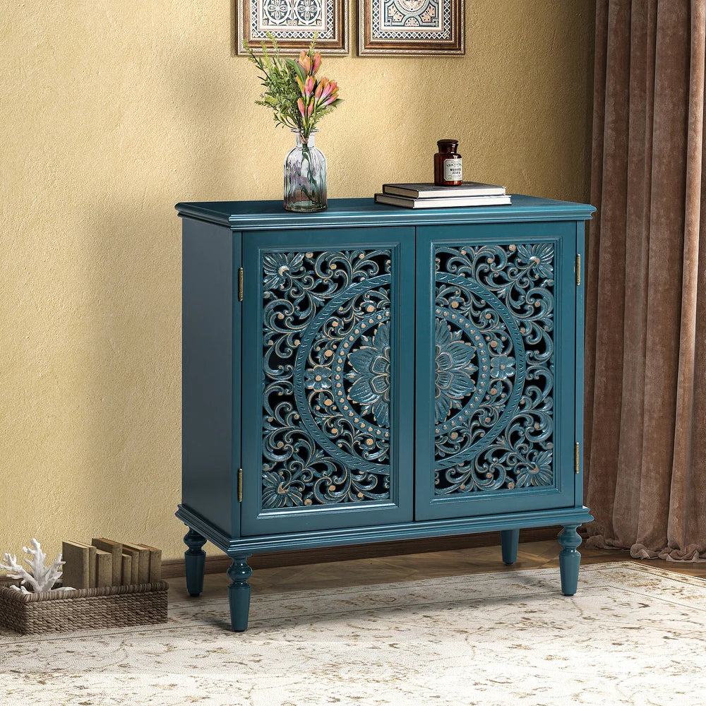 Ismenides Multifunctional 32" Tall 2-Door Accent Cabinet with Rattan Design