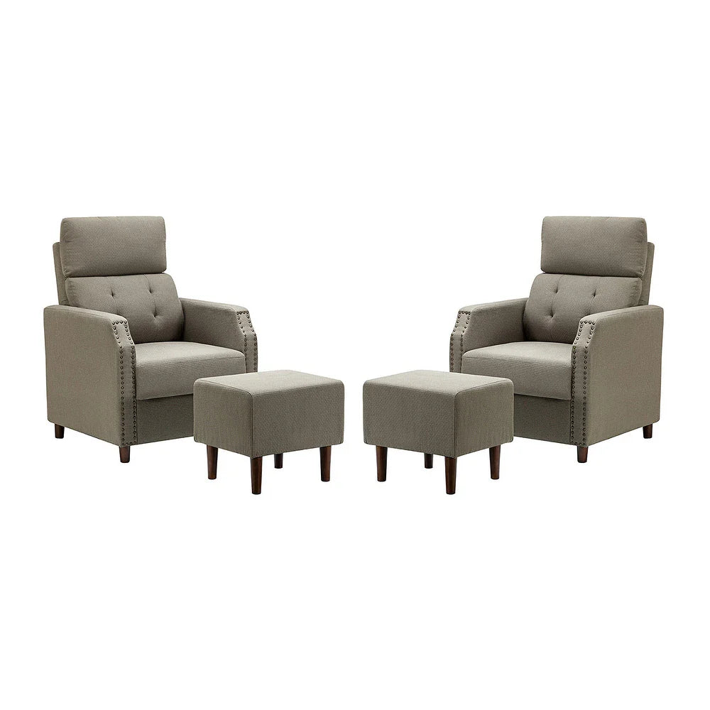 Israel Lounge Chair and Ottoman with Nailhead Trim Set of 2