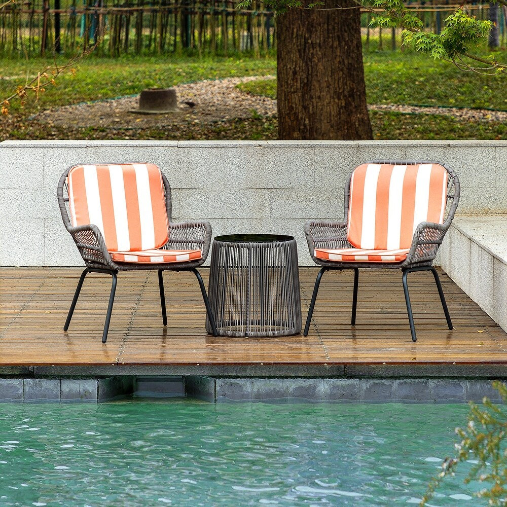 Jabalpur Contemporary Outdoor 2 - Person Wicker Seating Group Set 3 Piece with Cushions