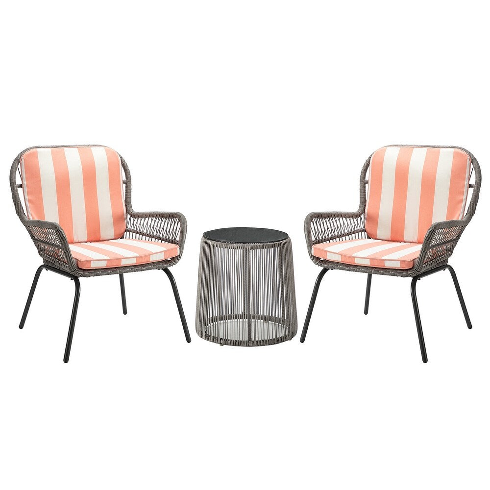 Jabalpur Contemporary Outdoor 2 - Person Wicker Seating Group Set 3 Piece with Cushions