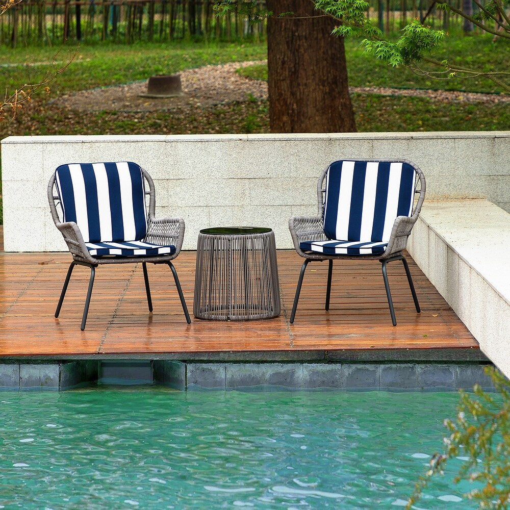 Jabalpur Contemporary Outdoor 2 - Person Wicker Seating Group Set 3 Piece with Cushions