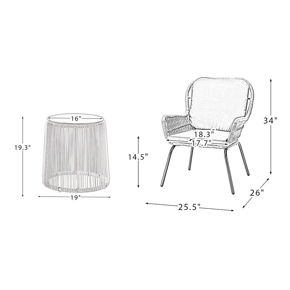 Jabalpur Contemporary Outdoor 2 - Person Wicker Seating Group Set 3 Piece with Cushions