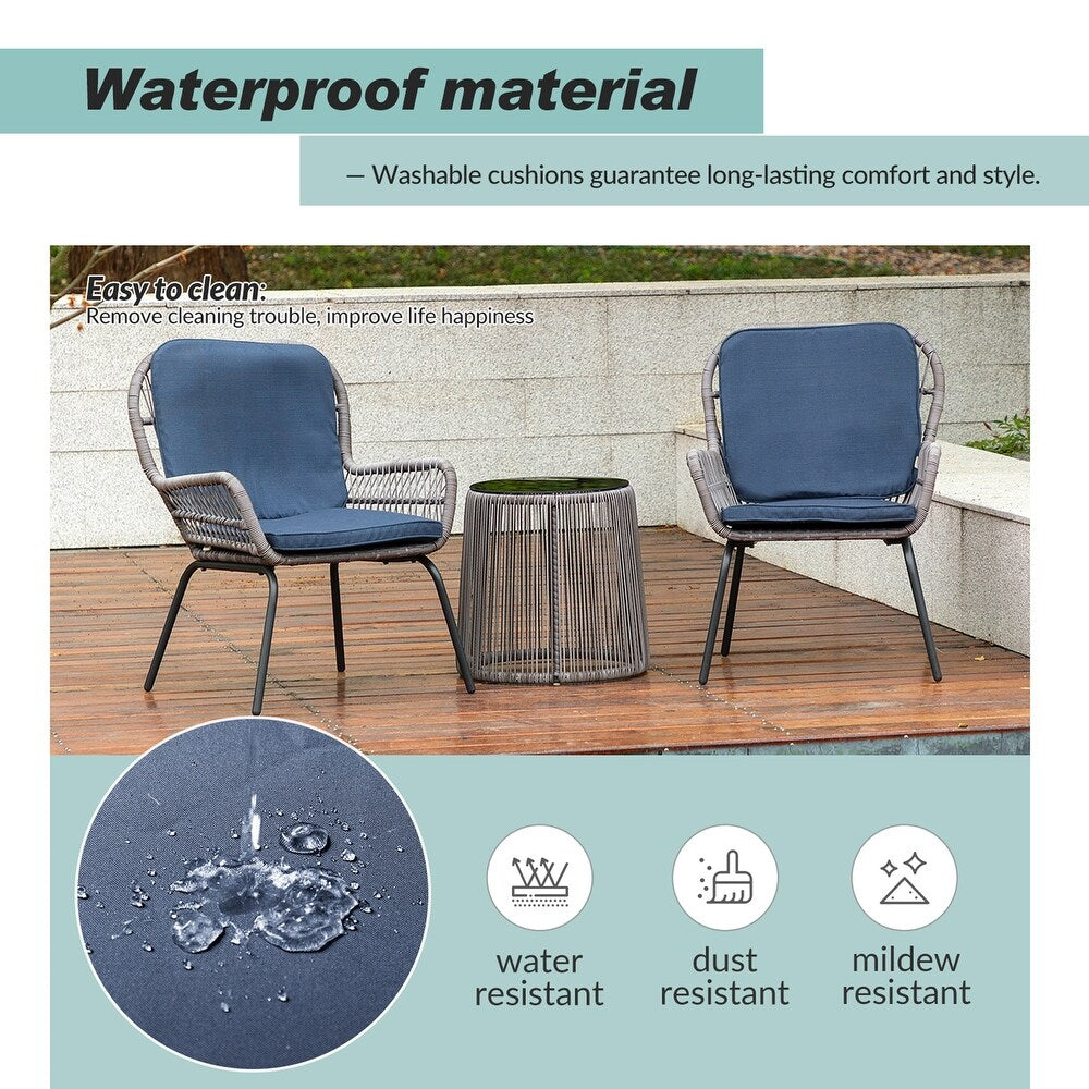 Jabalpur Contemporary Outdoor 2 - Person Wicker Seating Group Set 3 Piece with Cushions