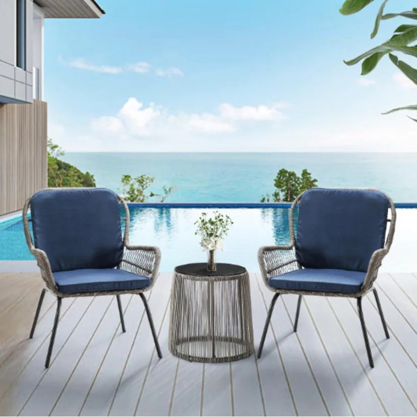 Jabalpur Contemporary Outdoor 2 - Person Wicker Seating Group Set 3 Piece with Cushions