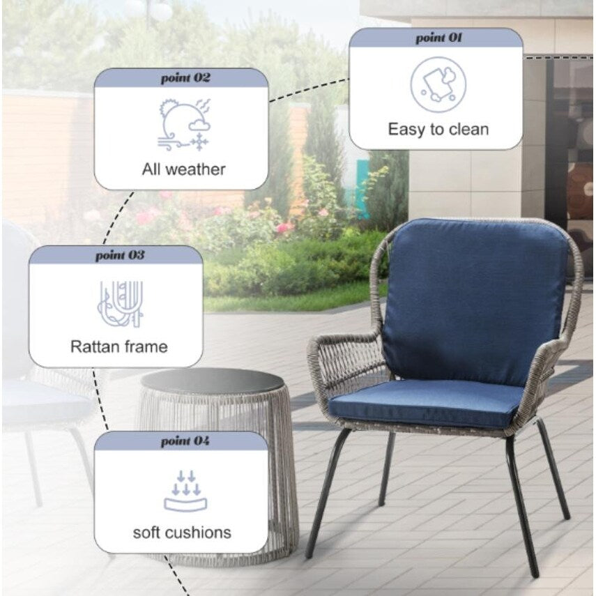Jabalpur Contemporary Outdoor 2 - Person Wicker Seating Group Set 3 Piece with Cushions