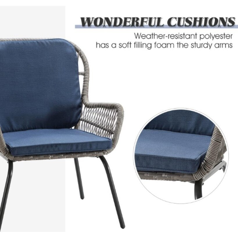 Jabalpur Contemporary Outdoor 2 - Person Wicker Seating Group Set 3 Piece with Cushions