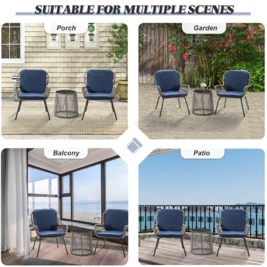 Jabalpur Contemporary Outdoor 2 - Person Wicker Seating Group Set 3 Piece with Cushions