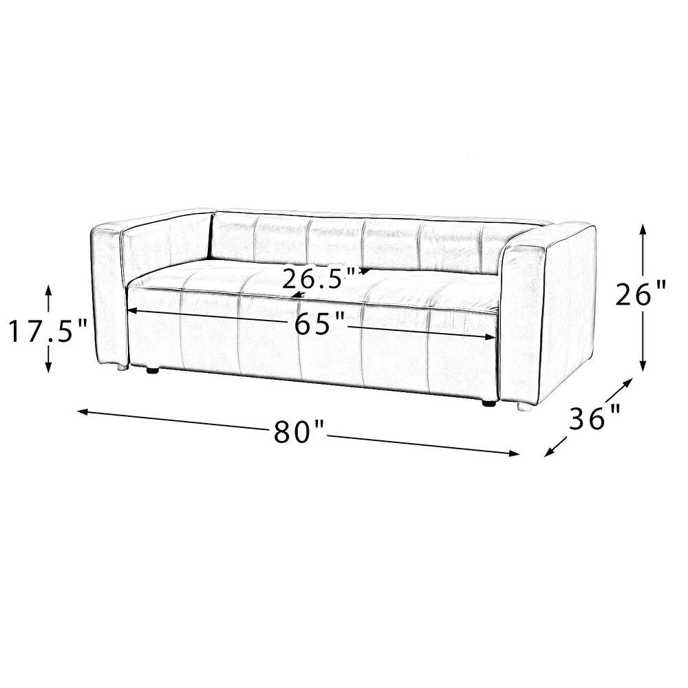 Donia Mid-Century Modern Leather 80" Curved Sofa with Wooden Legs