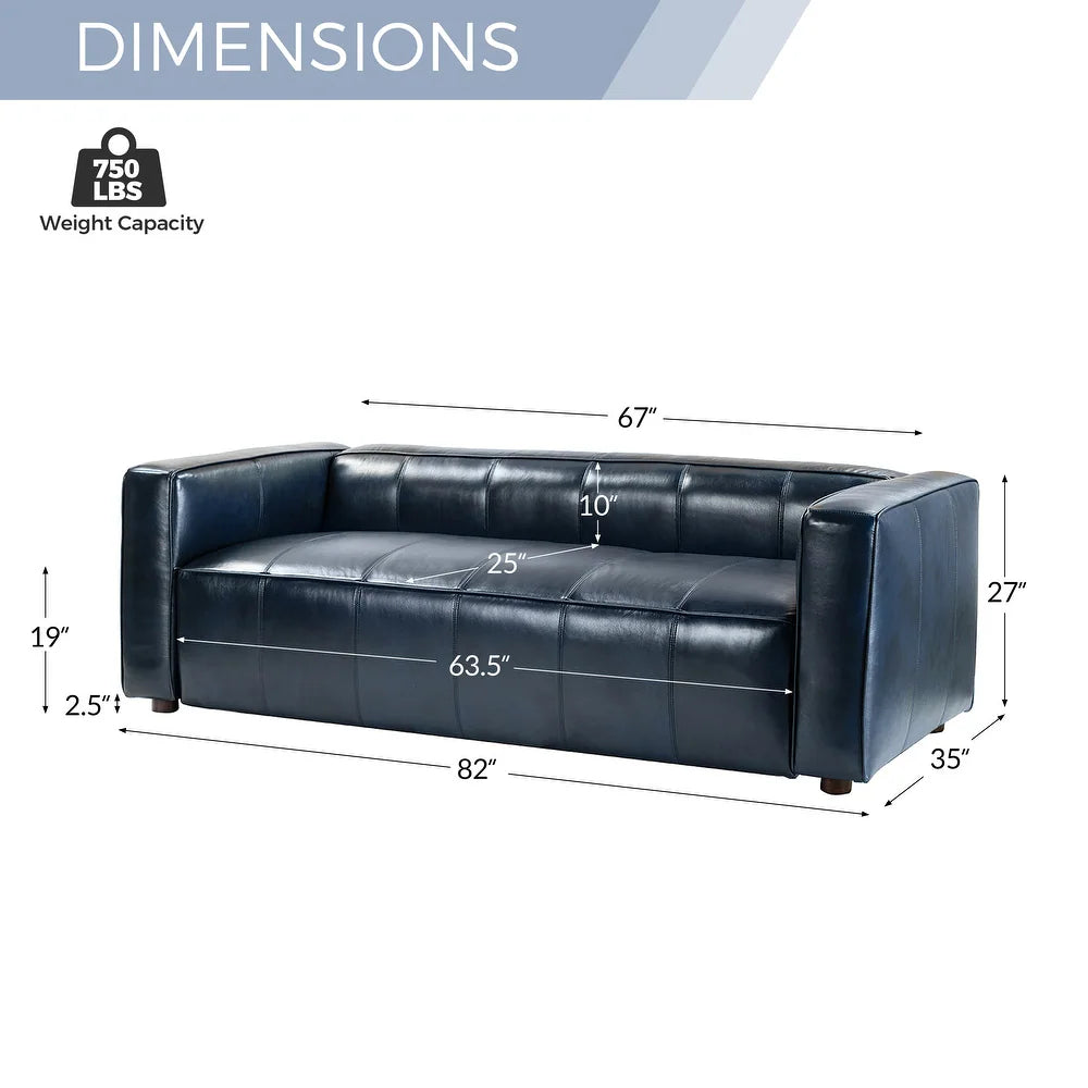 Donia Mid-Century Modern Leather 80" Curved Sofa with Wooden Legs