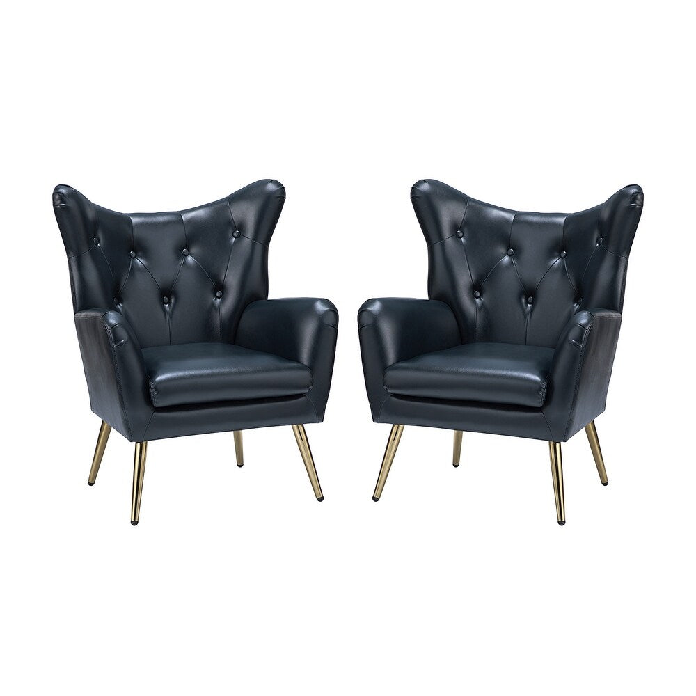 Joseph Modern Leather Wingback Armchair with Pull-button Design Set of 2