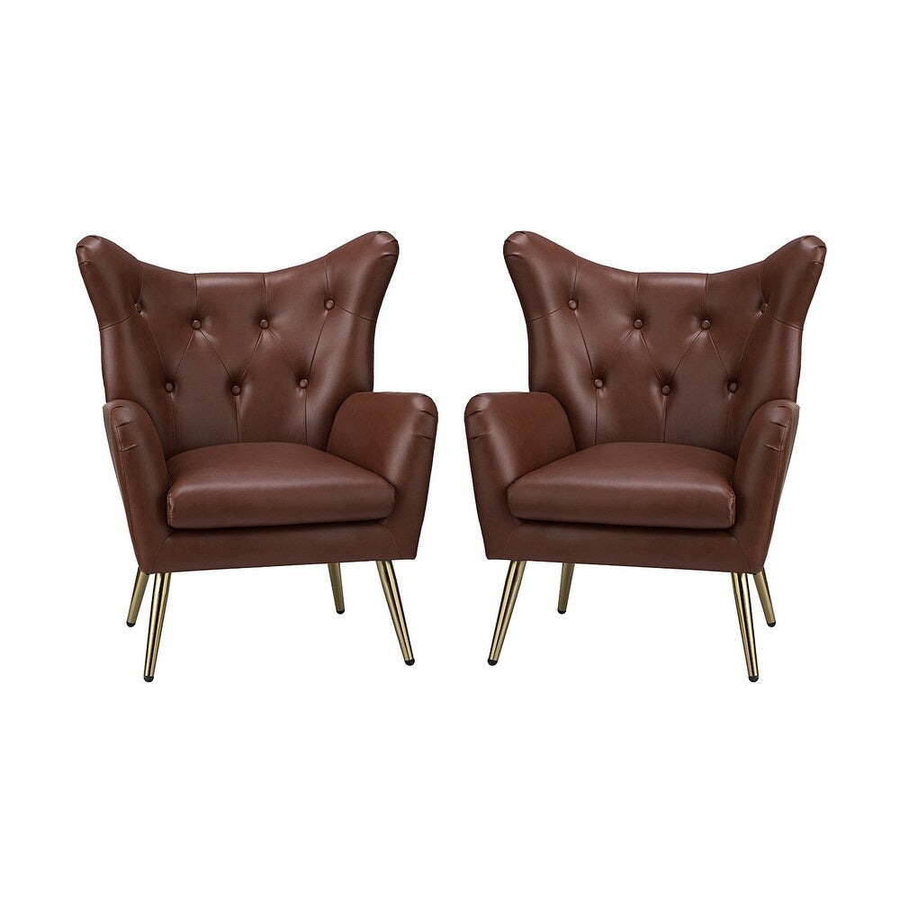 Joseph Modern Leather Wingback Armchair with Pull-button Design Set of 2