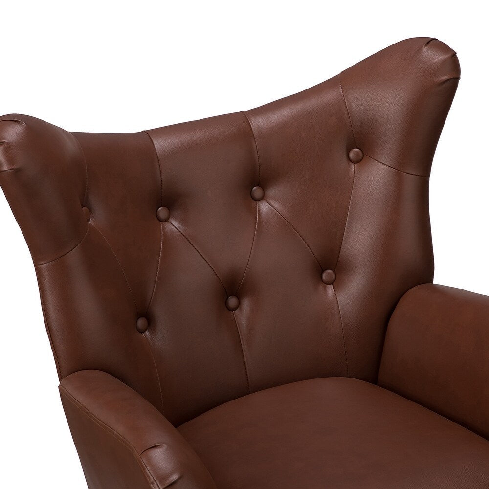 Joseph Modern Leather Wingback Armchair with Pull-button Design Set of 2