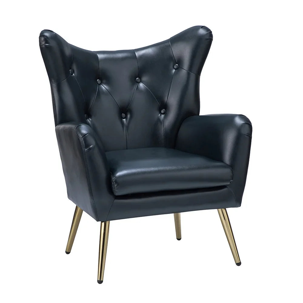 Joseph Modern Leather Wingback Armchair with Pull-button Design