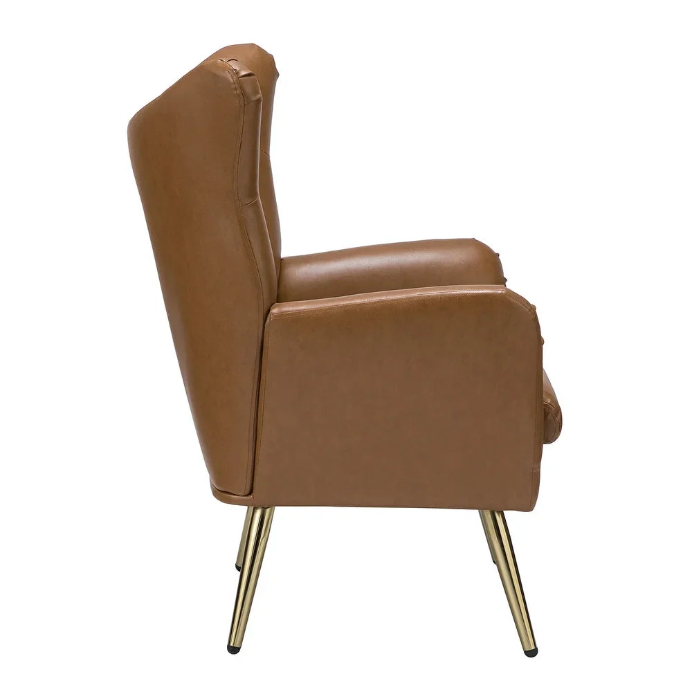 Joseph Modern Leather Wingback Armchair with Pull-button Design