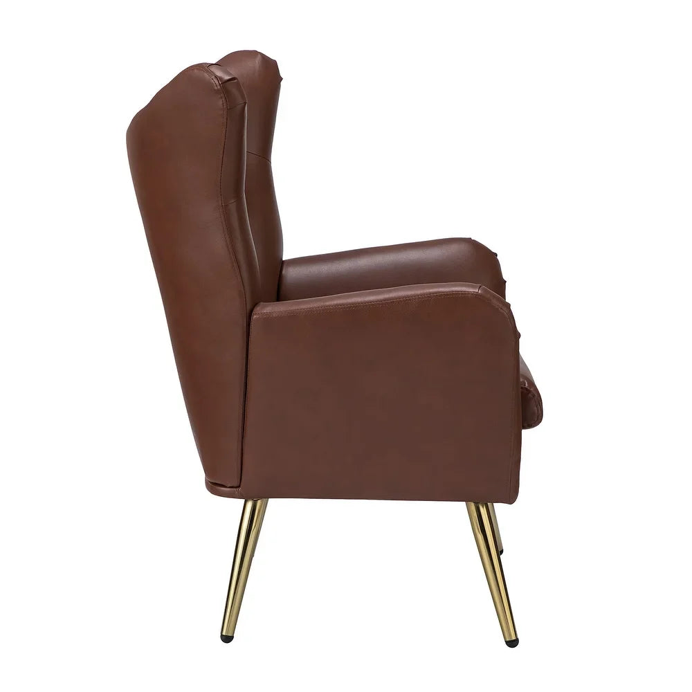 Joseph Modern Leather Wingback Armchair with Pull-button Design